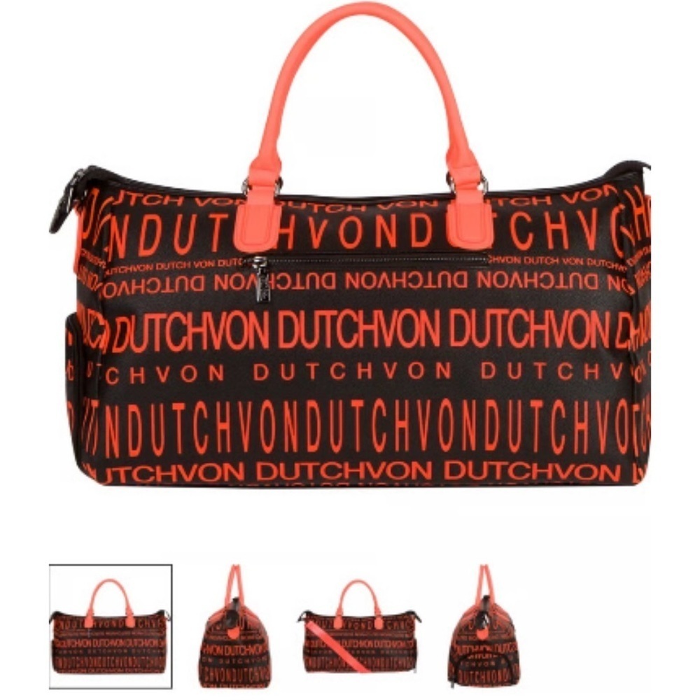 Von Dutch Black and Orange Travel Bag